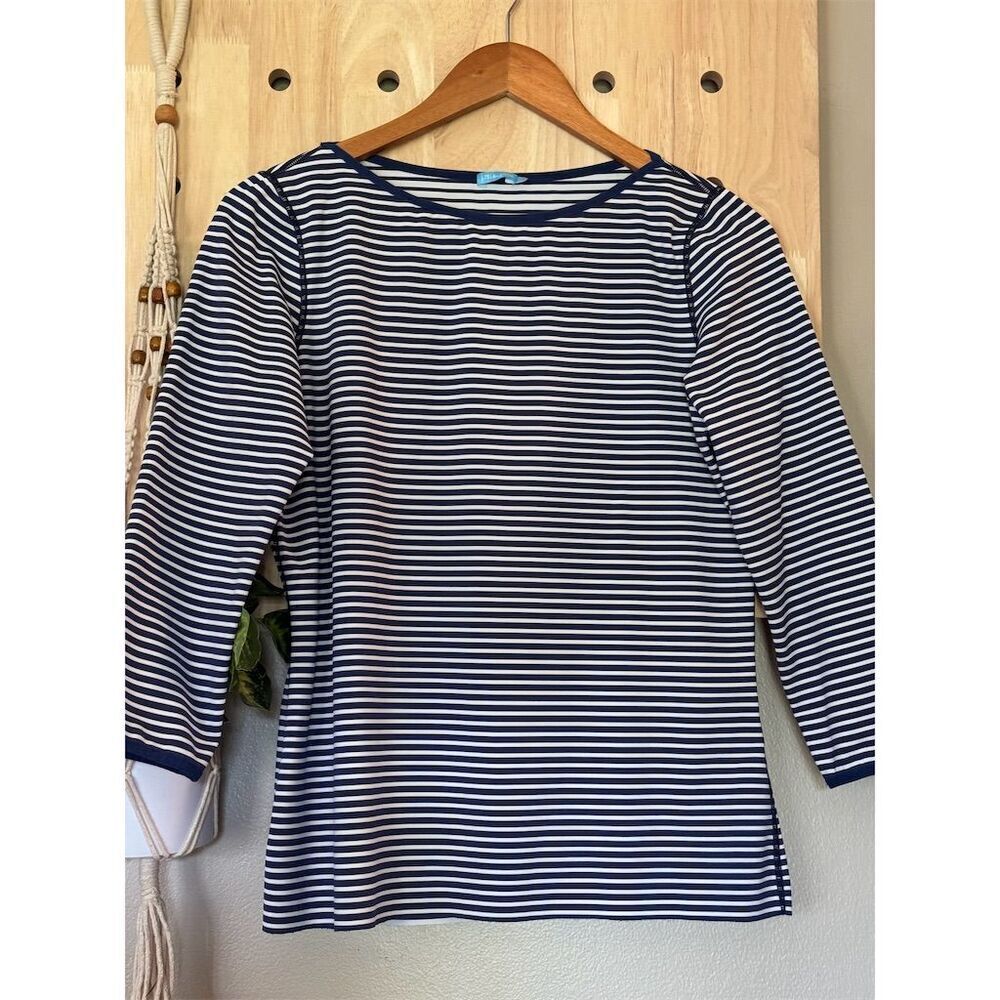 J. McLaughlin Women's Striped Blouse‎ Size M Navy/White 3/4 Sleeve Casual